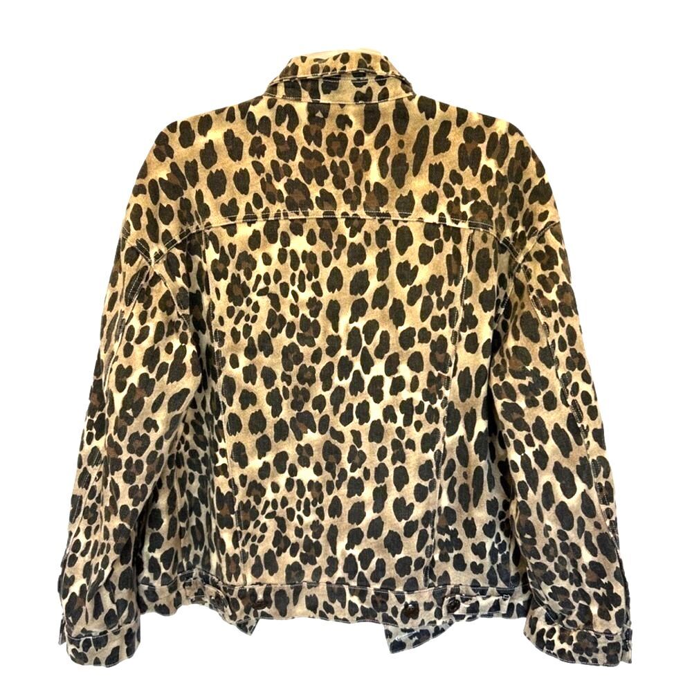 Macaron Walnut Leopard Denim Jacket Chest Pockets - Picture 5 of 6